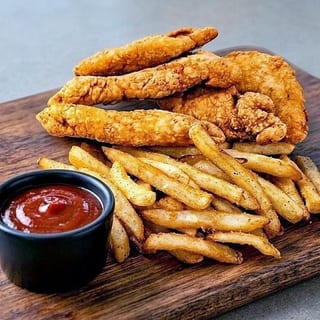 Chicken Tenders, Fries, Can of Soda