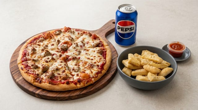 Mangiamo Meal Deal- 1 Medium Pizza, Breadsticks & 1 Can Of Soda.